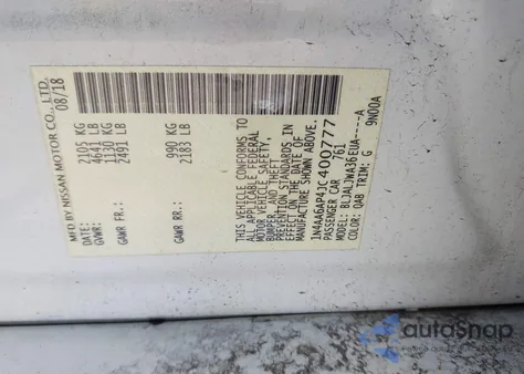 2018 Nissan Maxima 3.5 Sv from USA, damaged, VIN 1N4AA6AP4JC400777